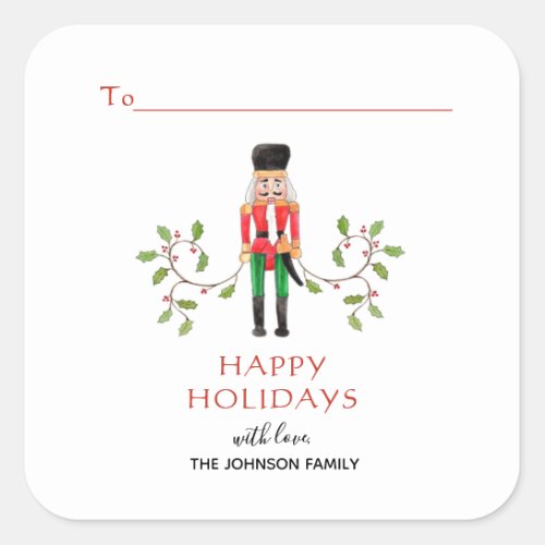 Nutcracker soldier Happy Holidays Gift Square Sticker