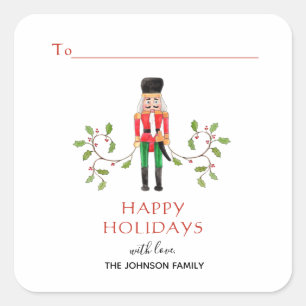 Nutcracker soldier Happy Holidays Gift Square Sticker