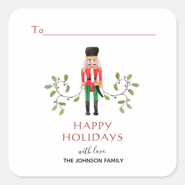Nutcracker soldier Happy Holidays Gift Square Sticker (Front)