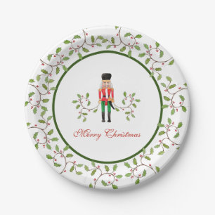 Nutcracker soldier & Holly Christmas party Paper Plates