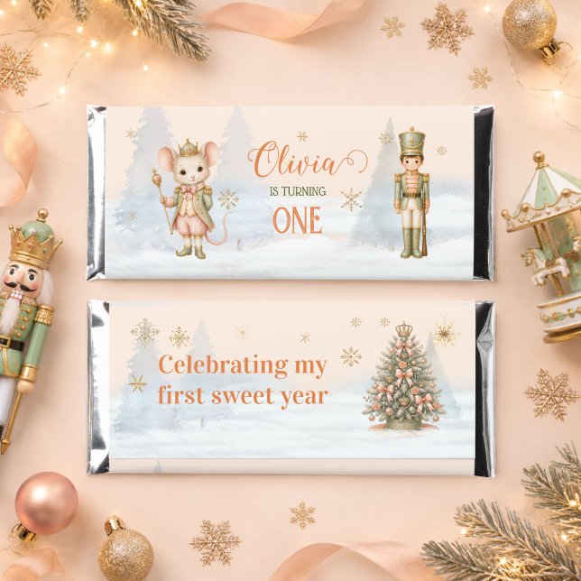 Nutcracker Soldier Mouse King 1st Birthday Girl Hershey Bar Favors (Nutcracker Soldier Mouse King 1st Birthday Girl Hershey Bar Favors - Front and Back)