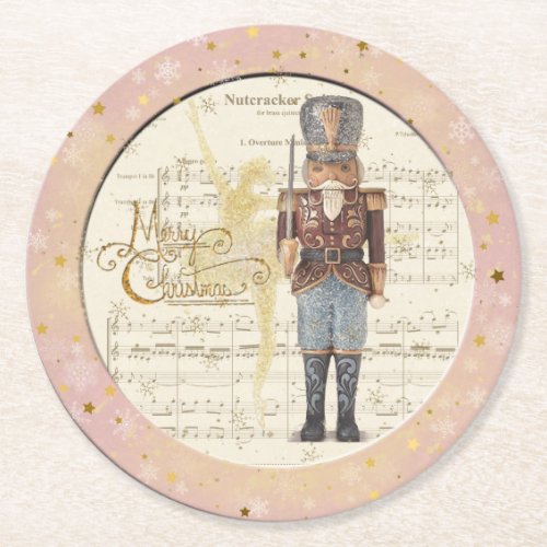Nutcracker Soldier _ Music Background Round Paper Coaster