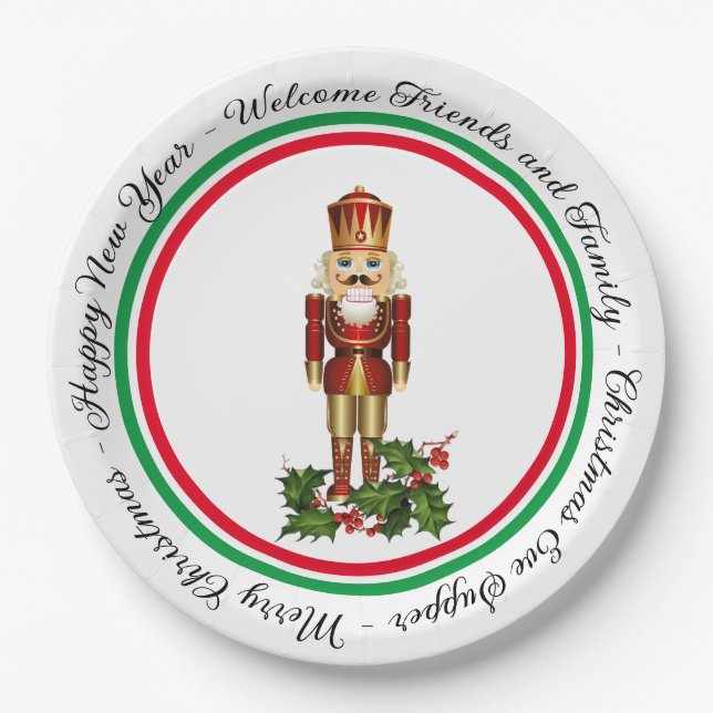 Nutcracker Soldier Personalize Words Christmas  Paper Plates (Front)