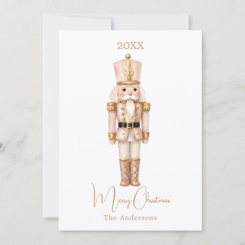 Nutcracker soldier pink simple Christmas Holiday Card