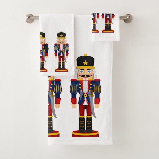 Nutcracker Soldier Pretty Christmas Bath Towel Set (Insitu)