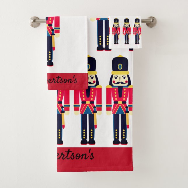 Nutcracker Soldier Pretty Personalize Christmas Ba Bath Towel Set (Insitu)