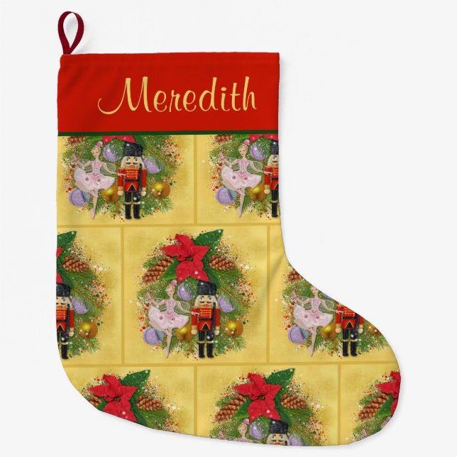 Nutcracker Soldier Sugar Plum Fairy Christmas Xmas Large Christmas Stocking (Front)