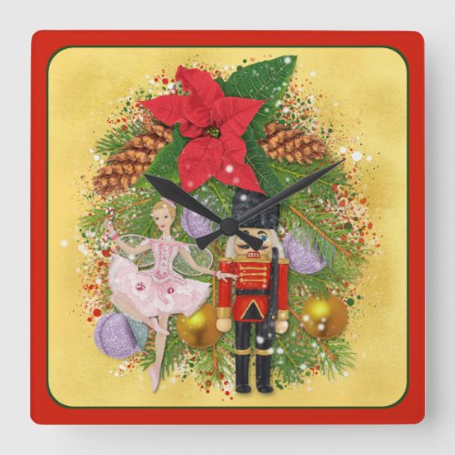 Nutcracker Soldier Sugar Plum Fairy Christmas Xmas Square Wall Clock