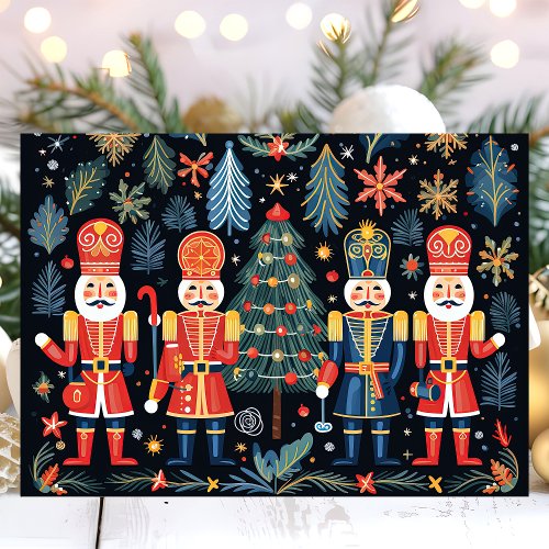 Nutcracker Soldiers And Christmas Tree Holiday Card