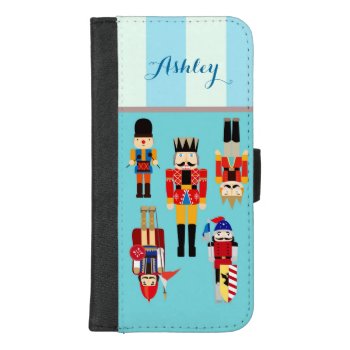 Nutcracker Soldiers Blue Stripes Custom Name Iphone 8/7 Plus Wallet Case by CityHunter at Zazzle