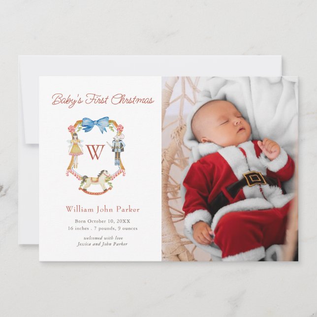 Nutcracker Soldiers Christmas Baby photo birth Announcement (Front)