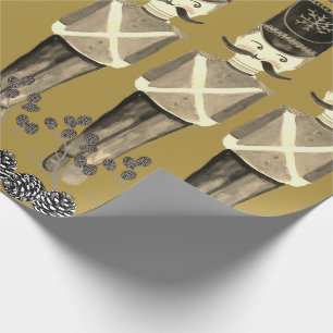 Nutcracker Soldiers Gold Sepia Pinecones Wrapping Paper