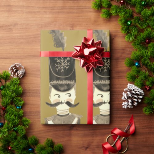 Nutcracker Soldiers Gold Sepia Wrapping Paper