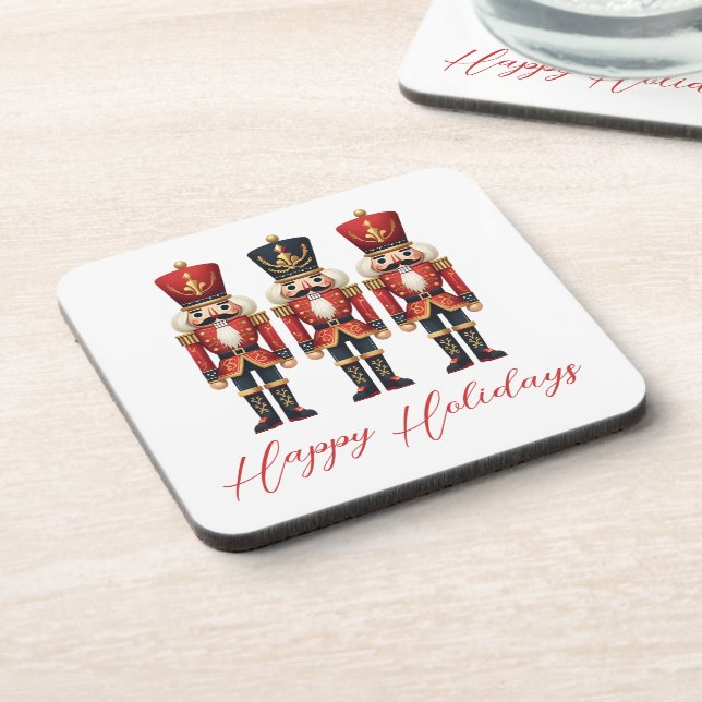 Nutcracker Soldiers Happy Holiday Beverage Coaster (Left Side)