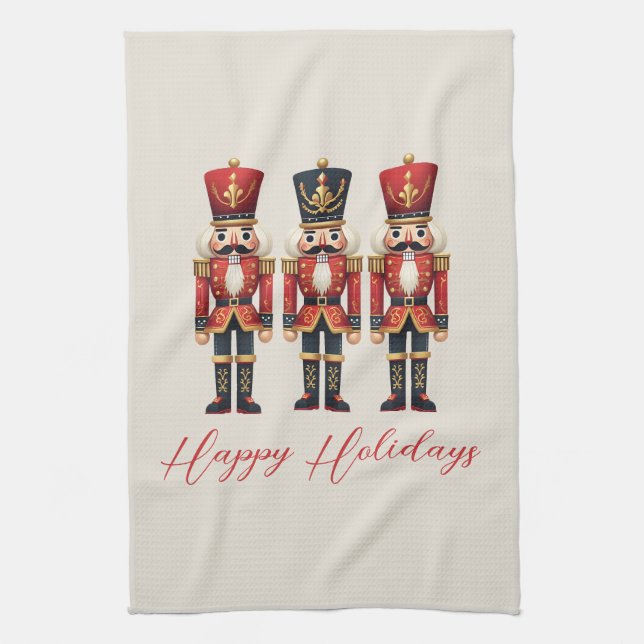 Nutcracker Soldiers Happy Holiday Kitchen Towel (Vertical)
