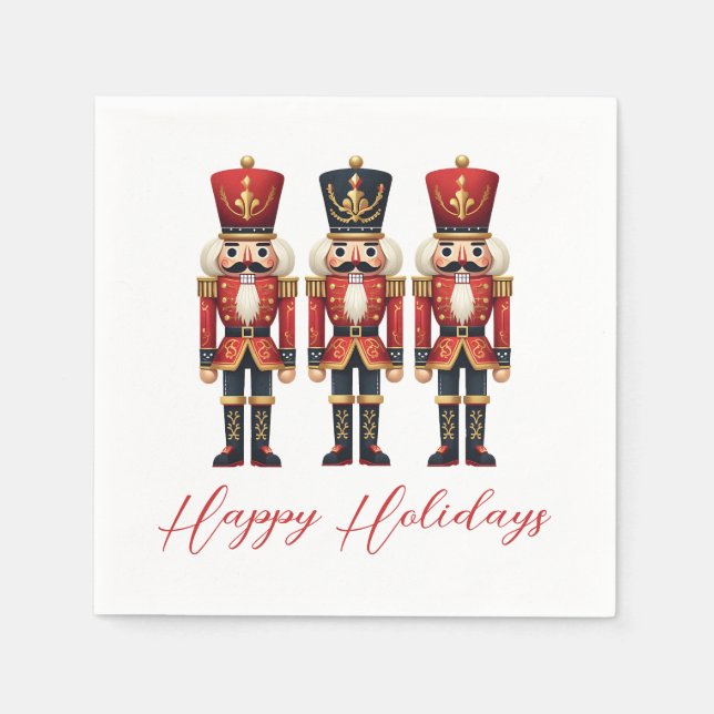 Nutcracker Soldiers Happy Holiday Napkins (Front)