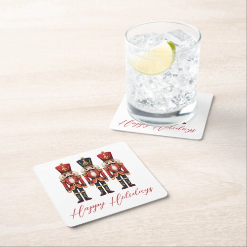 Nutcracker Soldiers Happy Holiday Square Paper Coaster