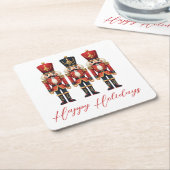 Nutcracker Soldiers Happy Holiday Square Paper Coaster (Angled)