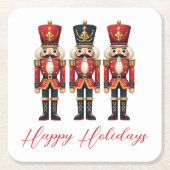 Nutcracker Soldiers Happy Holiday Square Paper Coaster (Front)