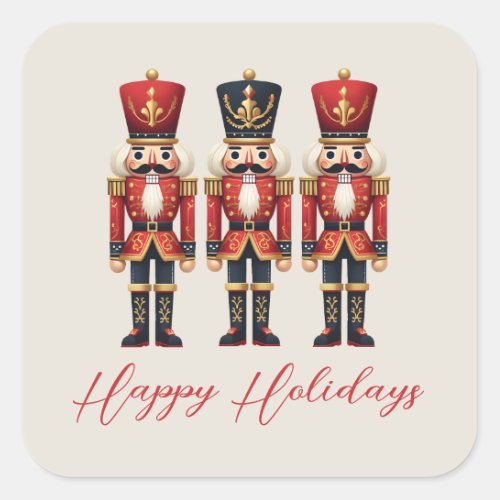 Nutcracker Soldiers Happy Holiday Square Sticker