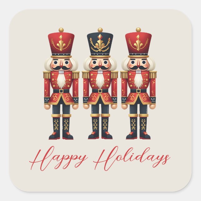 Nutcracker Soldiers Happy Holiday Square Sticker (Front)