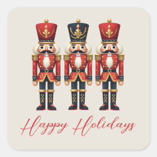 Nutcracker Soldiers Happy Holiday Square Sticker