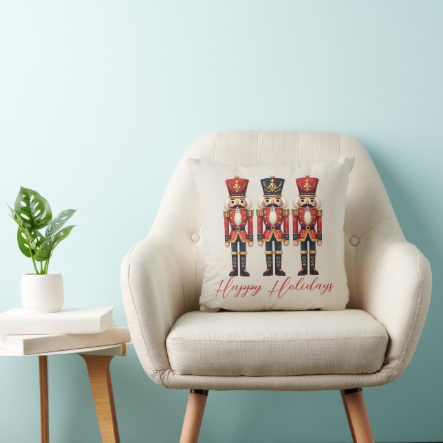 Nutcracker Soldiers Happy Holiday Throw Pillow (Chair)