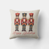 Nutcracker Soldiers Happy Holiday Throw Pillow (Back)