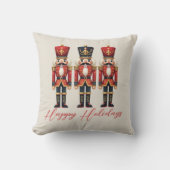 Nutcracker Soldiers Happy Holiday Throw Pillow (Front)