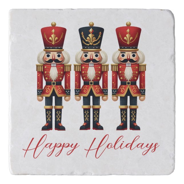 Nutcracker Soldiers Happy Holiday Trivet (Front)