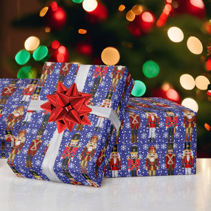 Nutcracker Soldiers Pretty Christmas Blue Snow BG Wrapping Paper