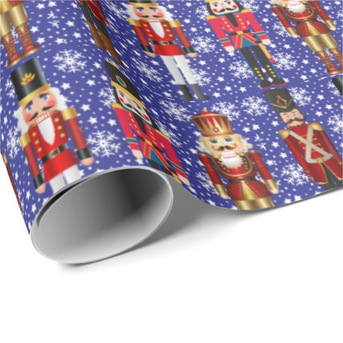 Nutcracker Soldiers Pretty Christmas Blue Snow BG  Wrapping Paper