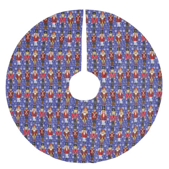 Nutcracker Soldiers Pretty Christmas Blue Snow Brushed Polyester Tree Skirt (Front)