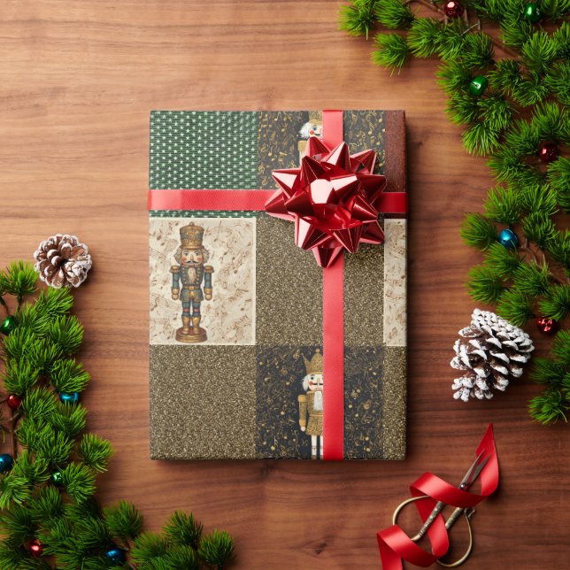 Nutcracker Sparkle Checkerboard Traditional Wrapping Paper (Holiday Gift)