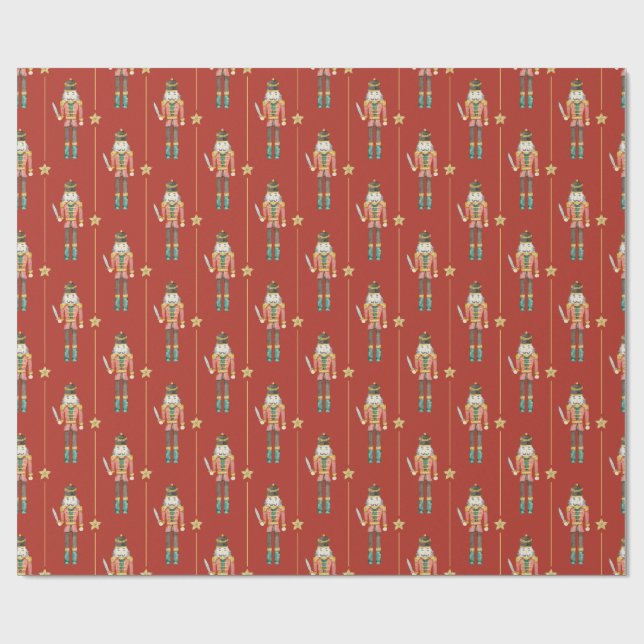 Nutcracker Stars Stripes Red Christmas Wrapping Paper (Flat)