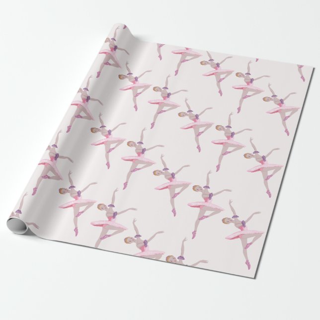 Nutcracker Sugar Plum Fairy Ballerina Pattern Wrapping Paper (Unrolled)