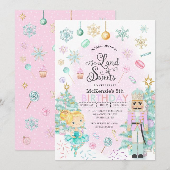 Nutcracker Sugar Plum Fairy Christmas Birthday Inv Invitation (Front/Back)