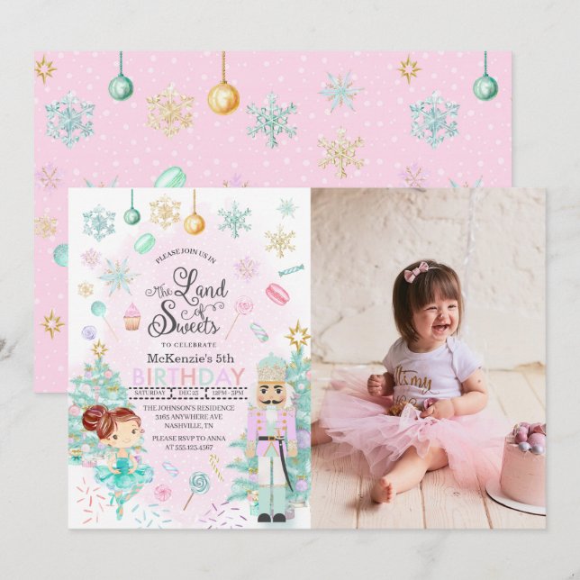 Nutcracker Sugar Plum Fairy Christmas Birthday Invitation (Front/Back)