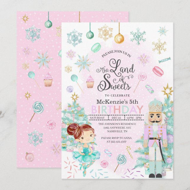 Nutcracker Sugar Plum Fairy Christmas Birthday Invitation (Front/Back)