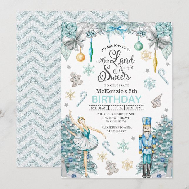 Nutcracker Sugar Plum Fairy Christmas Birthday Invitation (Front/Back)