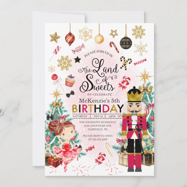 Nutcracker Sugar Plum Fairy Christmas Birthday Invitation (Front)