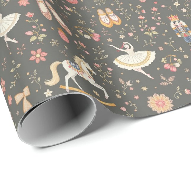 Nutcracker Suite Ballerina Horse Gray Wrapping Paper (Roll Corner)