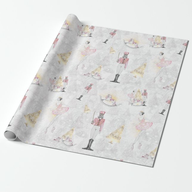 Nutcracker Suite Christmas Ballerina Soldier Wrapping Paper (Unrolled)