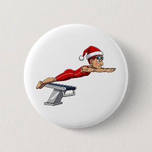 Nutcracker Swimmer Swimming Holiday Athletic Xmas Button