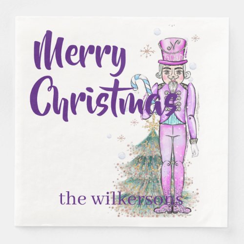 Nutcracker Theme Custom Name Purple Christmas Paper Dinner Napkins