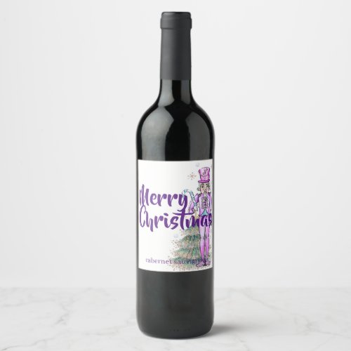 Nutcracker Theme Purple Christmas Wine Label