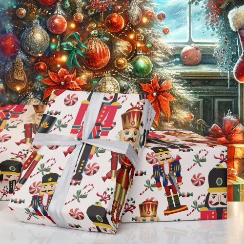 Nutcracker Toss Christmas Candy Gift Wrapping Paper