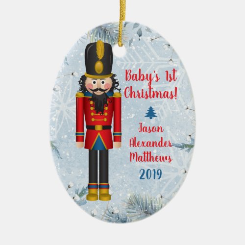 Nutcracker Toy Soldier Babys First Christmas Ceramic Ornament