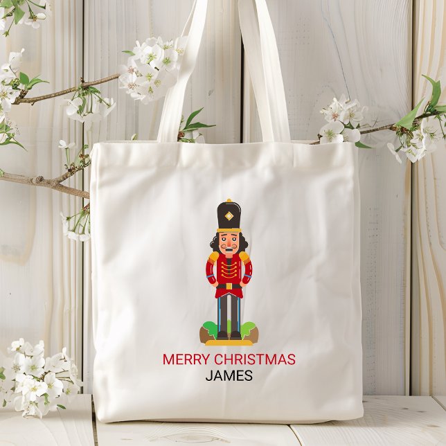 Nutcracker Toy Soldier Christmas Personalized Name Tote Bag (Creator Uploaded)