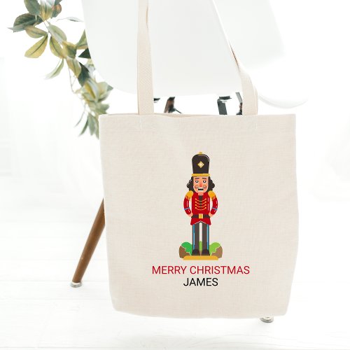 Nutcracker Toy Soldier Christmas Personalized Name Tote Bag